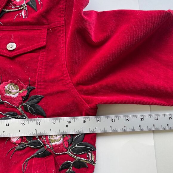 Judy Blue Womens Red Corduroy Embroidered Button-Up Jacket L Unique Retro Boho - Picture 9 of 11